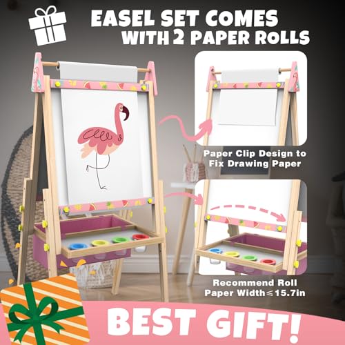 Joyooss Art Easel for Kids Easel for Toddler with Paper roll Pink - color: Pink Easel