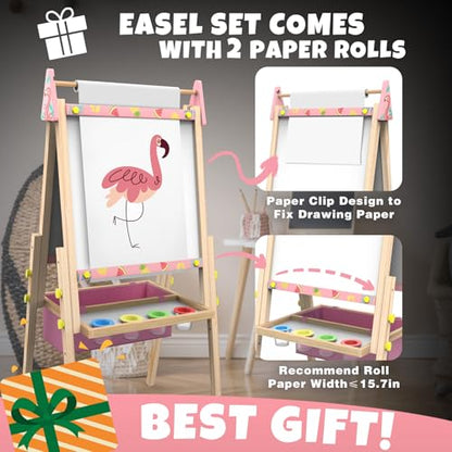 Joyooss Art Easel for Kids Easel for Toddler with Paper roll Pink - color: Pink Easel