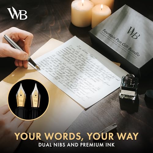 Wordsworth & Black Fountain Pen Gift Set, Medium & Extra Fine Nib, Silver - color: Silver Chrome