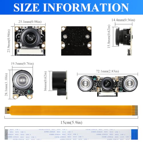5MP OV5647 Sensor for Raspberry Pi Camera Module Night Vision with IR LED Light 1080P Video Webcam Wide Angle 130°FOV Adjustable Focus Compatible with Raspberry Pi 5 / 4B / 3B+ / 3B / Zero