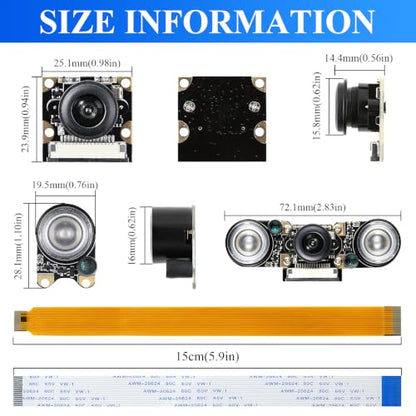 5MP OV5647 Sensor for Raspberry Pi Camera Module Night Vision with IR LED Light 1080P Video Webcam Wide Angle 130°FOV Adjustable Focus Compatible with Raspberry Pi 5 / 4B / 3B+ / 3B / Zero