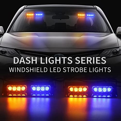 XRIDONSEN 2 in 1 Dash Strobe Lights Front/Rear 16 LED Windshield Lights - color: Amber/Blue