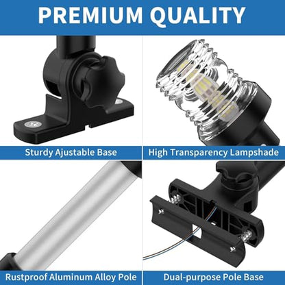 Obcursco Boat Stern Light, Bimini Top LED Anchor Light, Boat Accessories - size: 12''Horizontal Swing