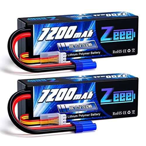 Zeee 3S Lipo Battery 7200mAh 11.1V 80C with EC5 Connector Hard Case Battery Compatible with RC Car RC Truck RC Boat LOSI Associated Racing Hobby (2 Packs)