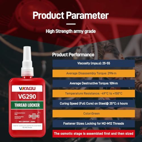 VG290 Thread Locker and Fixative-Seals and Locks Pre-Assembled Fasteners, Bearings - Prevents Loosening and Resists Corrosion -1.69 oz/50ml, Green, 2 Pack - style: $15.99/50ML*2