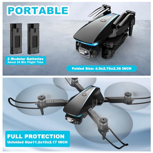 Oddire Drone with Camera - Drones for Adults, with 2 Batteries, Carrying Case, Propellers, 1080P HD Foldable Drone with Stable Hover, Trajectory Flight, Gravity Control, One Key Take Off/Land, 3D Flip - color: Blue