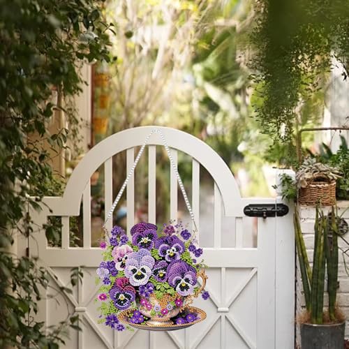AIBOERL Diamond Art Kits for Adults, Pansy Acrylic Hanging Suncatcher - color: DP03571