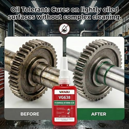 VG638 Retaining Compound (1.69 fl oz, 4 Pack), High Strength Bearing Mount & Cylindrical Adhesive - Industrial Bulk Supply for Workshops - Restores Worn Parts, Fast Cure, 0.01 in Gap Fill - size: VG638, style: 4 Pack