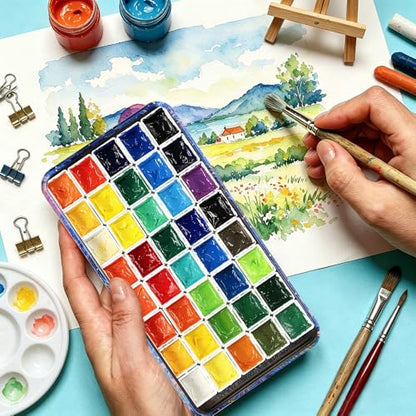 qianshan 40Pcs Empty Half Pans Watercolor Tin Palette with Magnetic Stripe - color: Starry Iris