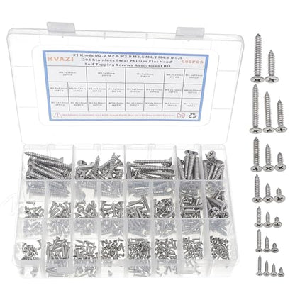 M2.2-M5.5 304 SS Phillips Flat Head Pointed Self Tapping Screws Kit - size: M2.2 M2.6 M2.9 M3.5 M4.2 M4.8 M5.5