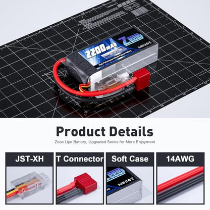Zeee 2S 2200mAh Shorty Lipo Battery 7.4V 50C with T Connector (2 Pack)