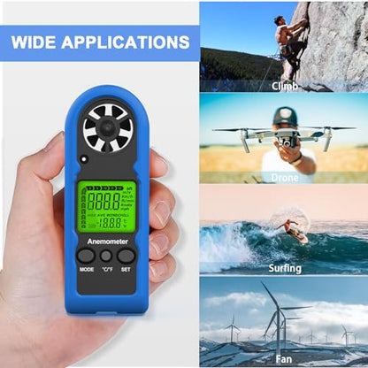 Handheld Anemometer, MINI Digital Wind Speed Meter Gauge for Air Flow Velocity cfm Measuring Device, Wind Temperature Test for HVAC Outdoor Sailing Shooting Drone Flying 816B