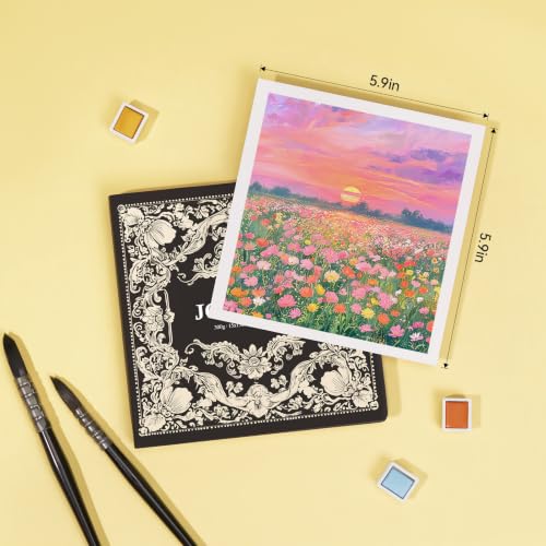 Paul Rubens Square Watercolor Journal，100% Cotton 300gsm/140lb Hot Press 5.9 * 5.9 in, 20 Sheets, Exquite Cover – Artist-Grade Sketchbook for Wet Media, Travel, and Daily Hand Lettering - color: Black