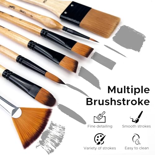 Bougimal 33 Pcs Paint Brush Set, No-Shedding Artist Paint Brushes - color: Wooden 2