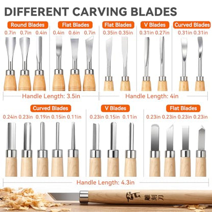 WAYCOM 24PCS Wood Knife Kit Set Wood Carving Kit,Professional Chisel Set, including Small, Middle, Large size (24PCS)