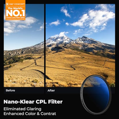 K&F CONCEPT 52mm Circular Polarizer Filter with Lens Cap Cleaning Cloth - size: 52mm
