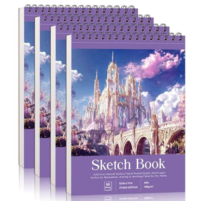 Prudiut Sketch Book 4 Pack, 8.5 × 11 Inch, Violet, Spiral Bound - color: Violet, size: 8.5 x 11inch(4 Pack)