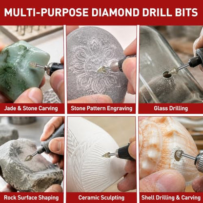 Diamond Grinding Burr Bit Set Compatible with Dremel,20Pcs 46Grit - size: 46 Grit 20 Pcs 10 Shapes