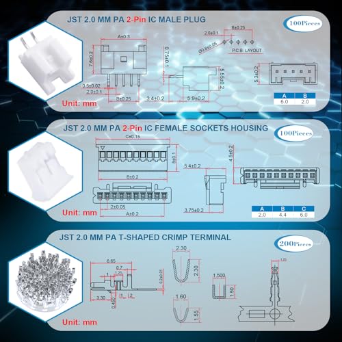 CQRobot JST PA 2.0mm Pitch 2-Pin Electronic Computer Connector Adapter - size: 2P, style: PA