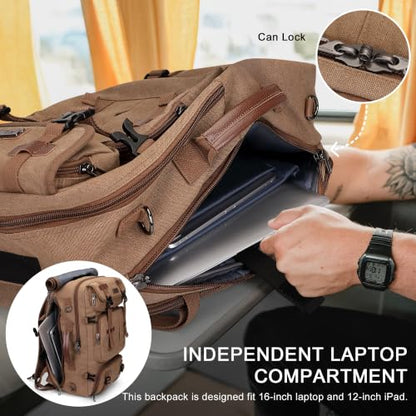 WITZMAN Travel Backpack for Men 45L Large Carry-on Airline Approved - color: Brown