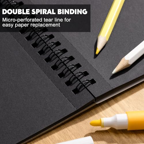 2 Pack Black Paper Sketchbook, 7.6 × 10 in, 50 Sheets, Spiral Bound - size: 7.6×10 Inch (2 Pack )