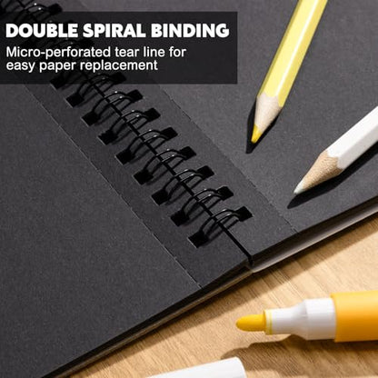 2 Pack Black Paper Sketchbook, 7.6 × 10 in, 50 Sheets, Spiral Bound - size: 7.6×10 Inch (2 Pack )