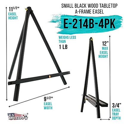 U.S. Art Supply 12" Black Wood Tabletop Easel (4 Pack) - Adjustable - color: Black, size: 12 inch