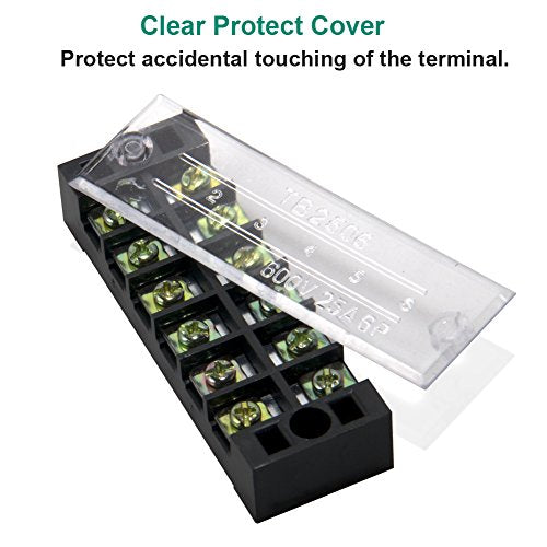 Terminal Block Strip, 6 Circuits 600V 25A, Dual Row Screw Terminal, 5 Sets - size: 25A 6P+Fork Connectors