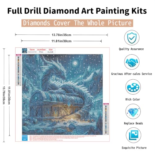 PINFFSHU Dragon Diamond Art Kits for Adults - Fantasy Round Full Drill - color: Ice Dragon