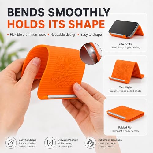 2PCS Portable Foldable Silicone Aluminum Phone Holder, Orange&Black - color: Orange&Black-2PCS-New