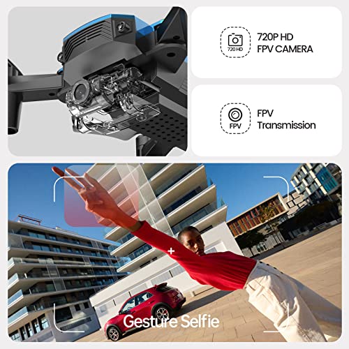 DEERC D20 Mini Drone for Kids with 720P HD FPV Camera Remote Control Toys Gifts for Boys Girls with Altitude Hold, Headless Mode, One Key Start Speed Adjustment, 3D Flips 2 Batteries, Blue