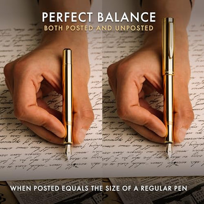 Wordsworth & Black Mini Pocket Fountain Pen for Writing, Medium Nib, Gold - color: Gold