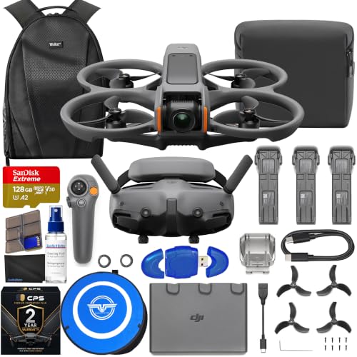 DJI Avata 2 FPV Drone with 3-Battery Fly More Combo 4K Video Bundle with 128GB Memory, Landing Pad, CPS 2 Year Warranty + More