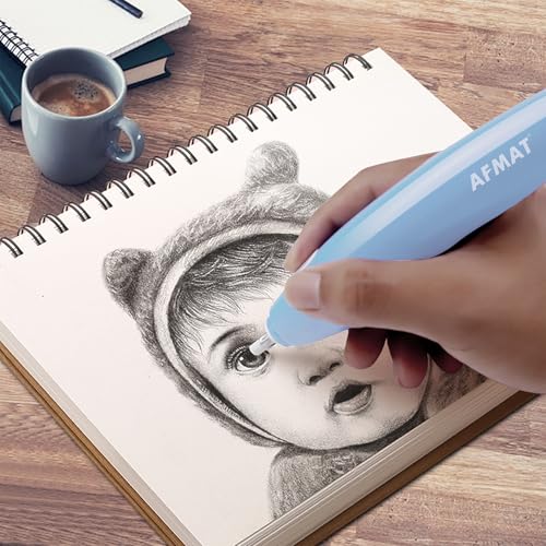 AFMAT Electric Eraser, with 140 Refills, Rechargeable Pencil Eraser for Artist, Electric Erasers for Drafting, Drawing, Painting, Sketching, Architectural Plans, Detailer Tool EE04(Light Blue) - color: Light Blue