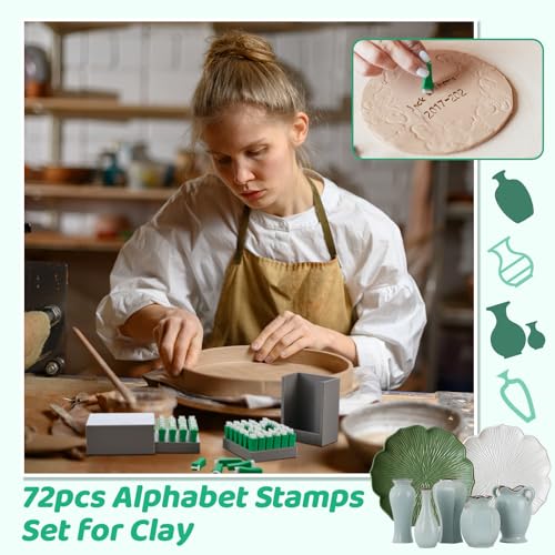 AceOrbit 72 Pcs Letter Stamps Set for Clay, Alphabet Pottery Stamps, Green - color: Green