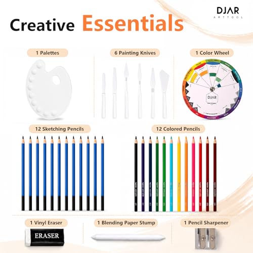 DJAR 87 Pcs Acrylic Paint Set with Tabletop Easel for Adults & Beginners - style: Tabletop Easel Set