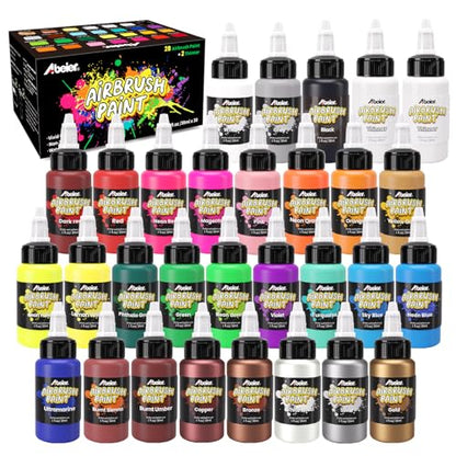 ABEIER Airbrush Paint Set, 28 Colors x 1 oz with 2 Thinners, Ready Spray - color: 28 Colors with 2 Thinners