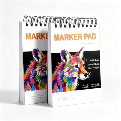 Marker Pad 2-Pack 8.3x5.5 Inch A5 – 60 Sheets Each, Spiral Sketchbook - size: 8.3x5.5(2-Pack)