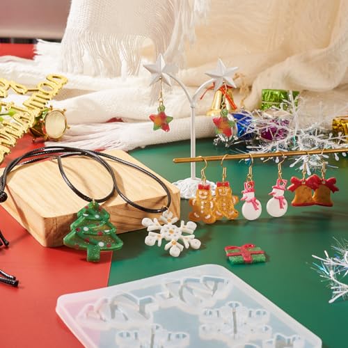 Elecrelive 2Pcs Christmas Earring Molds Snowman Bell Tree Star Resin Molds - color: Clear - Christmas