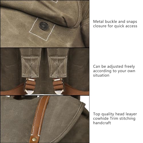 Heavy-Duty Waxed Canvas Rucksack Backpack - color: Olive Green, size: 400 x 340 x 190 mm - Standard
