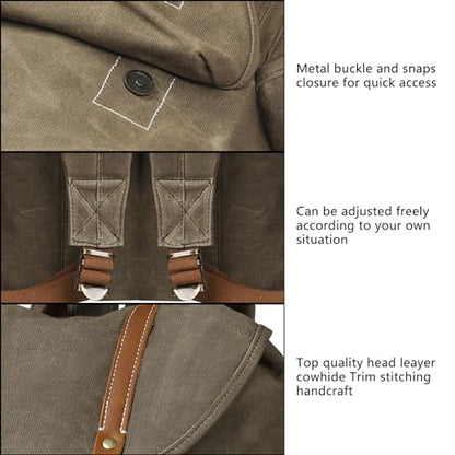 Heavy-Duty Waxed Canvas Rucksack Backpack - color: Olive Green, size: 400 x 340 x 190 mm - Standard
