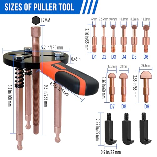 45 in1 Bearing Puller Set, Blind Bearing Puller Separator, 3 Jaw Gear Pulley Puller Kit, Inner Bearing Removal Tool with 9 Different Specifications of Pulling Heads, Special Storage Box - size: 45in1-puller