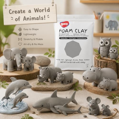 BOHS Foam Clay, Gray Air Dry Modeling Clay, 1.1 lb - color: Gray, size: 500 g