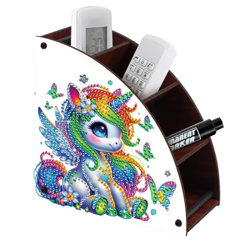 Diamond Art Painting Wooden Organizer Box – Animal DIY Multi-Grid Storage for Makeup Brushes, Remotes & Office Supplies – Double-Sided Drill Tabletop Décor for Adults - color: Fantasy Animal