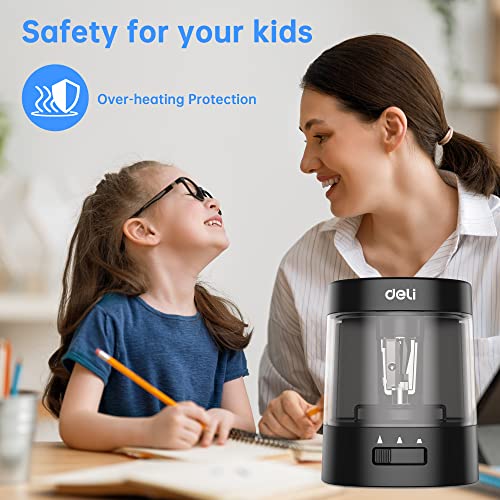 Deli Electric Pencil Sharpener, Automatic Pencil Sharpeners, Black - color: Black