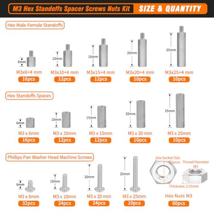 M3 Hex Standoffs Spacer Screws Nuts, 270Pcs Stainless Steel Standoff Kit - size: M3 kit