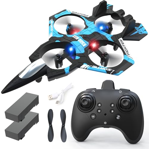 Beginner Drones for Kids 8-12, 2026 Remote Control Airplanes RC Planes for Kid, RC Airplane Fighter Jet with Light, 360° Flip Fighter Jet Toys, Stunt Roll, Airplane Toy Gifts for Kids Boys - color: basic blue