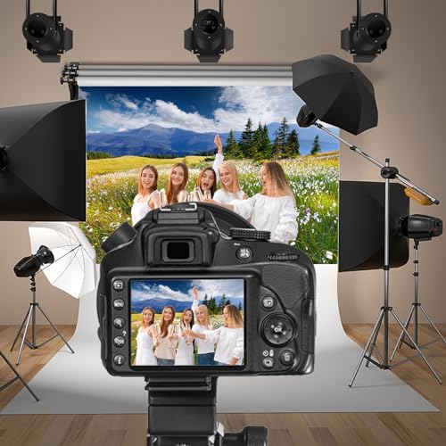 10x7ft Vinyl Summer Landscape Backdrops for Photography Background Blooming Flower Mountain Landscape Grass Field Vacation Holiday Party Backdrop Children Adults Portraits Photo Studio - size: 10x7ft