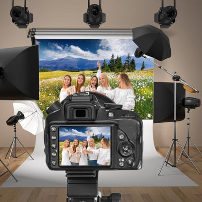10x7ft Vinyl Summer Landscape Backdrops for Photography Background Blooming Flower Mountain Landscape Grass Field Vacation Holiday Party Backdrop Children Adults Portraits Photo Studio - size: 10x7ft