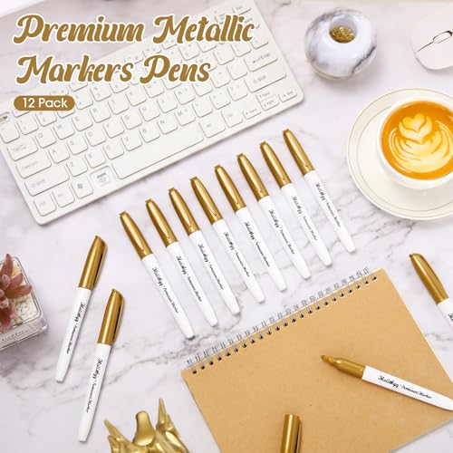 Motiskyy 12 Pcs Metallic Permanent Markers Fine Point, Gold - color: Gold